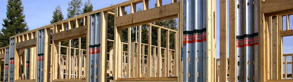 Simpson Strong-Tie lateral system steel columns installed in wood-frame wall construction